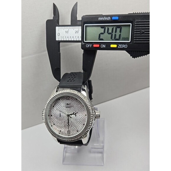 Techno King 51mm Iced Out Crystal Bezel Dial Black Strap Quartz Mens New Battery - Picture 6 of 9